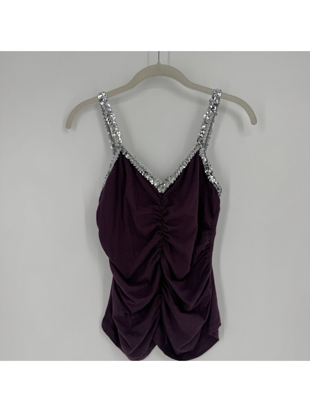 90s y2k Wet Seal tank XL purple vintage sequin ruched gathered bust fitted party